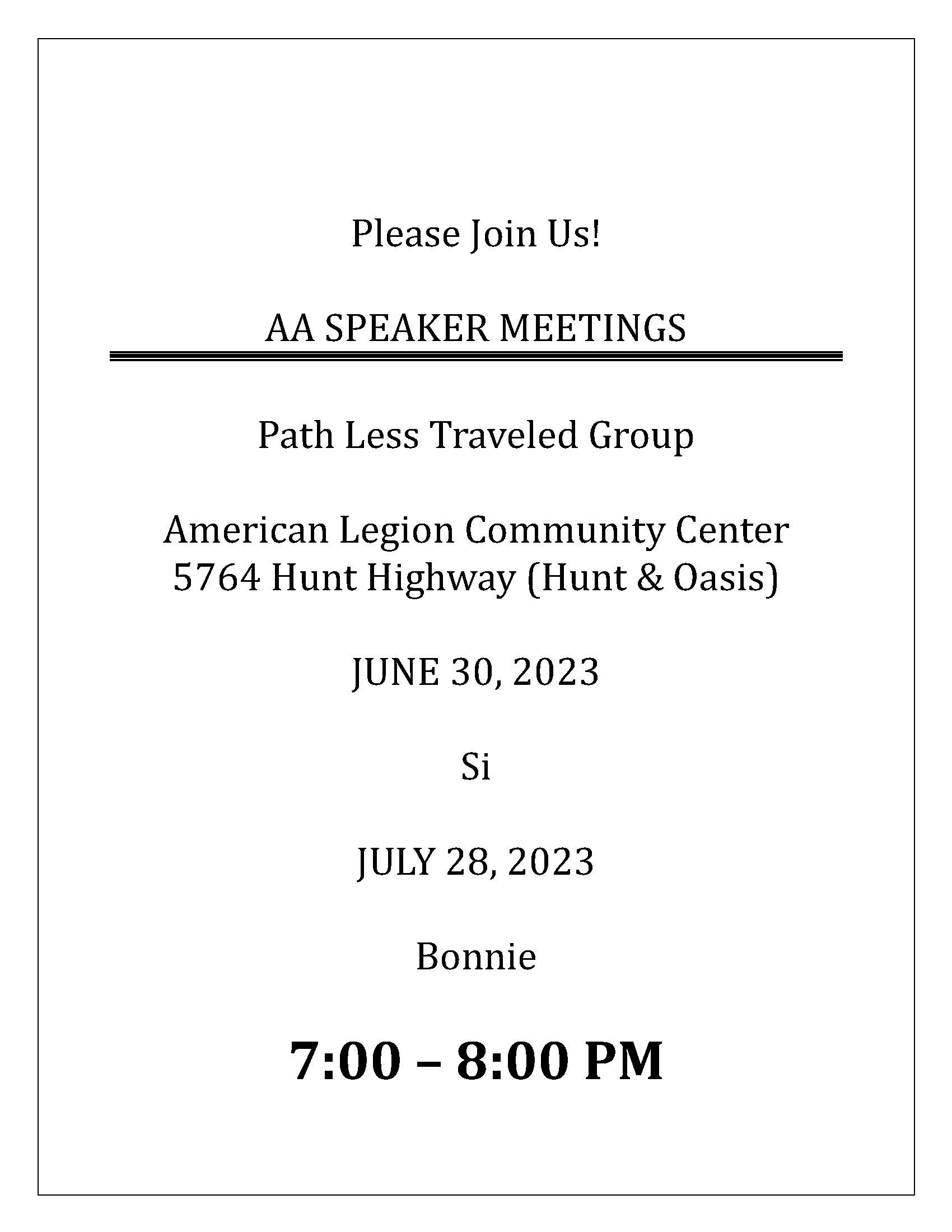 Path Less Traveled Group Speaker Meeting