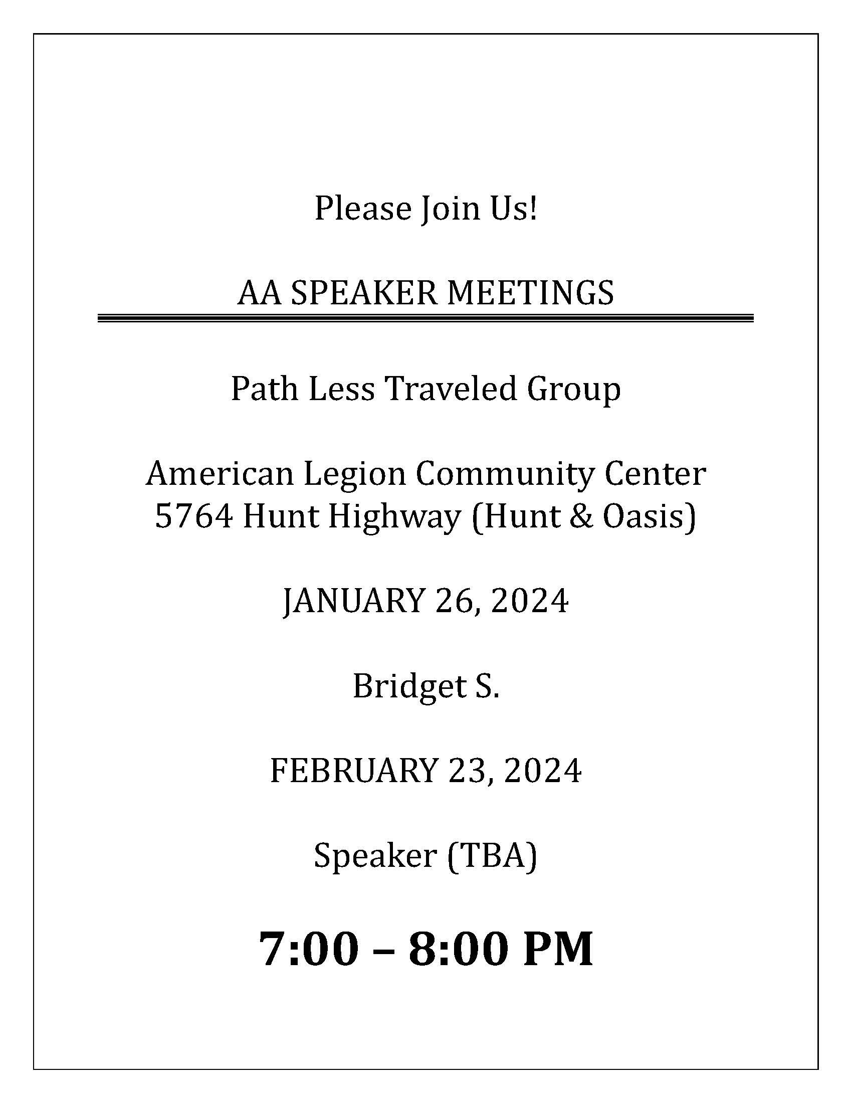 Path Less Traveled Group Speaker Meeting